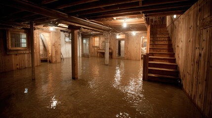 Stunning photo of flooded basement due to snowmelt or a pipe burst highlights the challenges of water damage restoration.