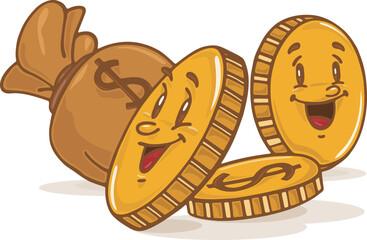 ANIMATED ILLUSTRATION OF COINS AND MONEY BAG 