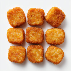 Crispy chicken nuggets arranged on white &mdash; isolated fast food image for packaging or menu design