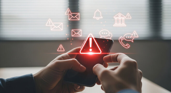 Man receiving a critical alert notification on his smartphone with various icons