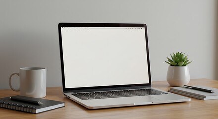 Minimalist Workspace Laptop and Coffee on Wooden Desk for Productivity and Focus in Home Office Setup