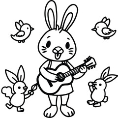 Rabbit line art coloring page 