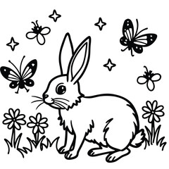 Rabbit line art coloring page 