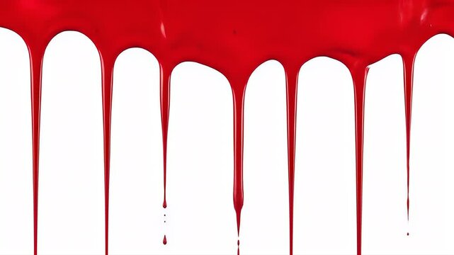 Abstract Crimson Drips Red Paint Dripping on White Background, Expressive Visual