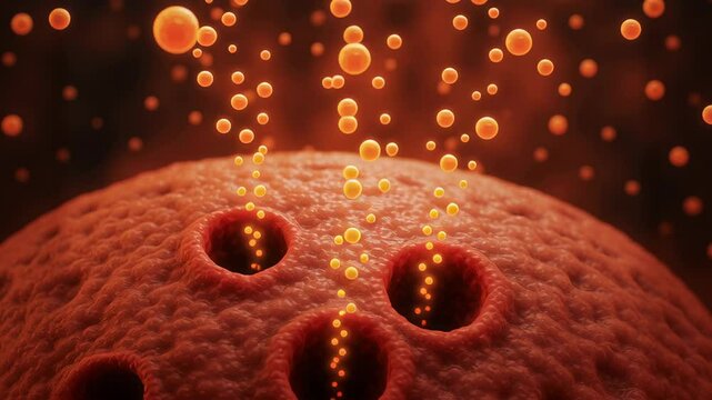 T cell interaction with cancer cell releasing particles microscopic biological environment highlighting immune response and medical cellular activity