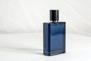 Blue perfume bottle mockup isolated on white background.
