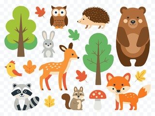 Fototapeta premium cute forest animals vector illustration with bear, fox, deer, raccoon and more for children's designs clipart