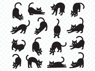 feline vector pose collection: cats sitting, standing, stretching, jumping, sleeping – editable eps, ai, svg graphics for digital and print projects