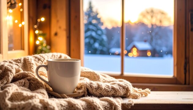 Cozy winter scene by a window