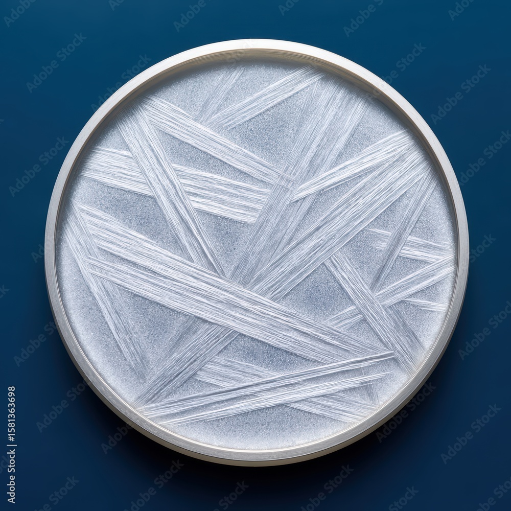 Poster abstract circular design with textured stripes on a blue background