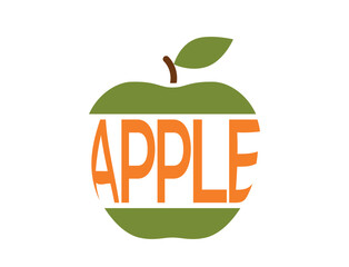 Green apple with inscription apple. Natural organic fruit. Harvest, agriculture and gardening symbol. Isolated vector image