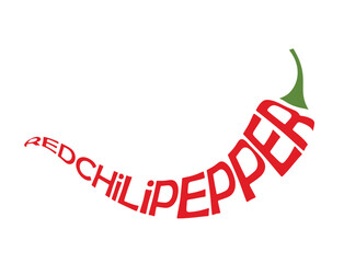 Inscription red chili pepper in shape of chili pepper. Vegetable, spice and piquancy symbol. Isolated vector image