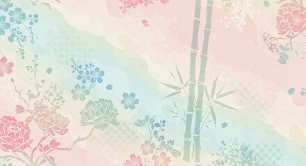 Japanese Traditional Watercolor Pattern with Elegant Floral Motifs and Seamless Design for Vintage Oriental Backgrounds

