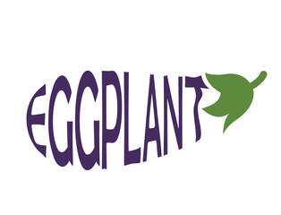 Inscription eggplant in shape of eggplant. Vegetable, farming and harvest symbol. Natural organic food. Isolated vector image