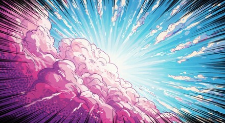 Comic book style background of light and clouds in the sky
