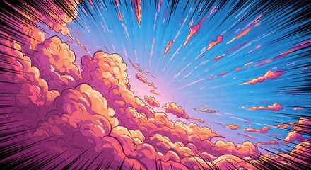 Comic book style background of light and clouds in the sky
