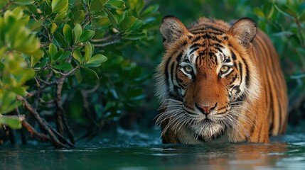 Tiger in mangrove swamp
