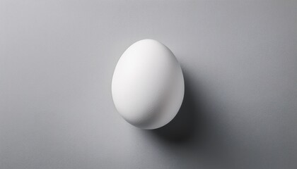 simple isolated white egg on plain light grey surface seen from above