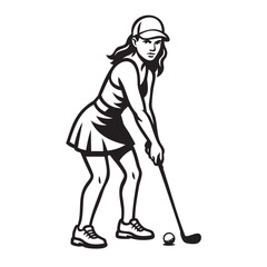 Graceful Female Golfer Swing Vector Illustration - Women's Golf Apparel Design