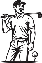 Classic Male Golfer Standing with Club & Ball Vector - Golf Course Scene