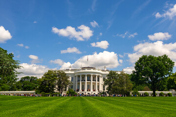 White House in Washington DC. American presidents residence. Iconic White House building. Federal...