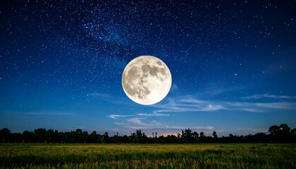 Fototapeta premium Full moon over a field at night (1)