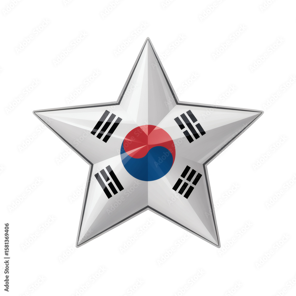 Fototapete 3d rendering of a gleaming five-pointed star showcasing the korean flag, symbolizing national excell