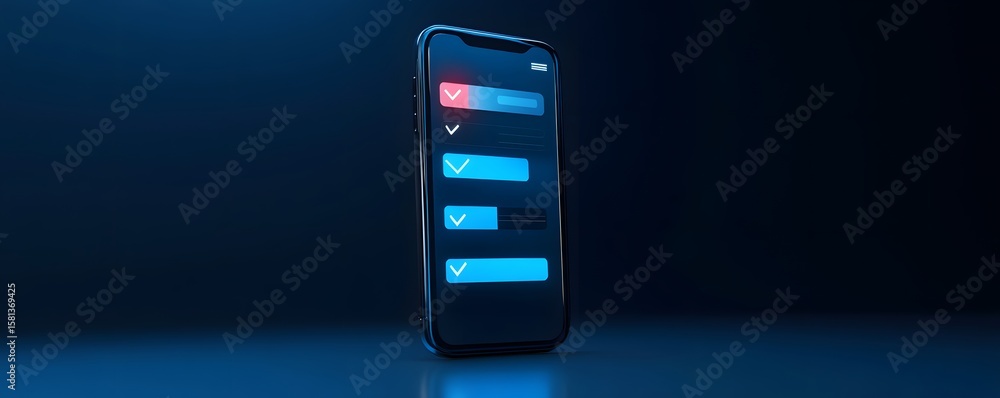 Poster a modern smartphone displaying a user-friendly interface with checklists, ideal for concepts of orga