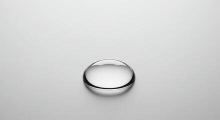 Close-up of a single water drop on a smooth white surface, high detail, neutral background