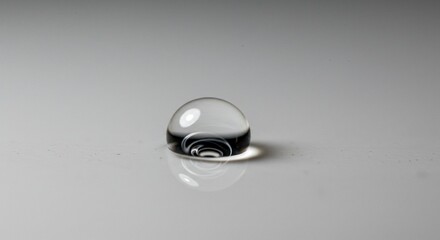 Close-up of a single water drop on a smooth white surface, high detail, neutral background