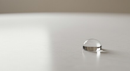 Close-up of a single water drop on a smooth white surface, high detail, neutral background