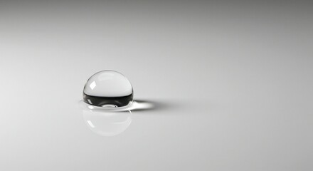 Close-up of a single water drop on a smooth white surface, high detail, neutral background