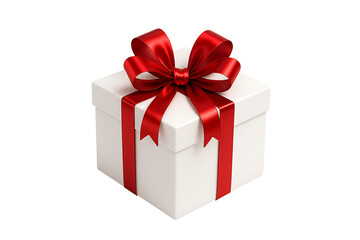 Obraz premium White gift box with red ribbon bow isolated on transparent background