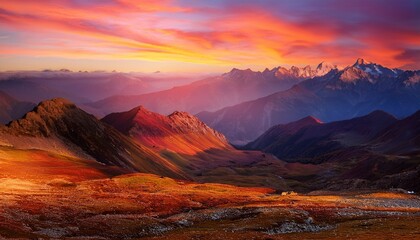 Obraz premium surreal landscape with colorful mountains at sunset