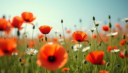Obraz premium Field of Poppies and Daisies