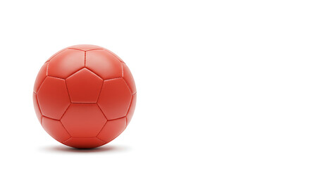 A vibrant red soccer ball rests on a clean white background with a subtle shadow, ready for sports, play, and athletic activity.
