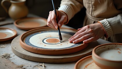 Potter Decorating a Ceramic Plate