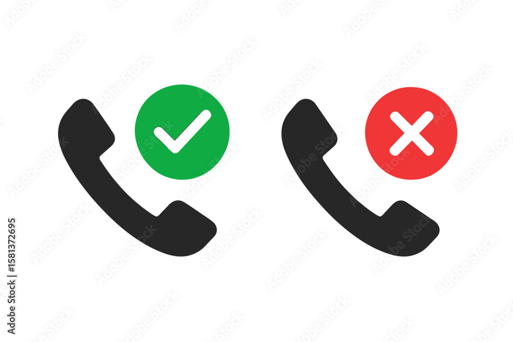 Poster accept and decline phone call icon set. mobile call interface buttons. incoming call green accept an