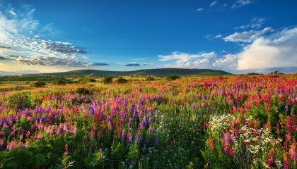 untamed expanse of natural field bursts with an explosion of vibrant plant life each species adding its own unique touch to these sprawling open spaces