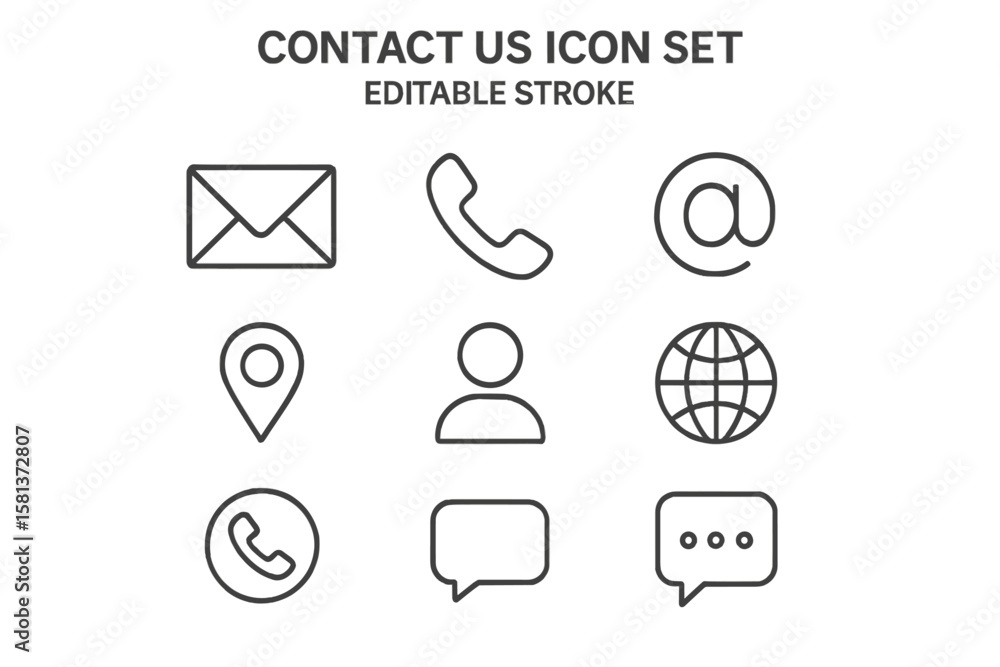 Poster contact us icon set with editable stroke. social media network thin line icon collection. vector ill