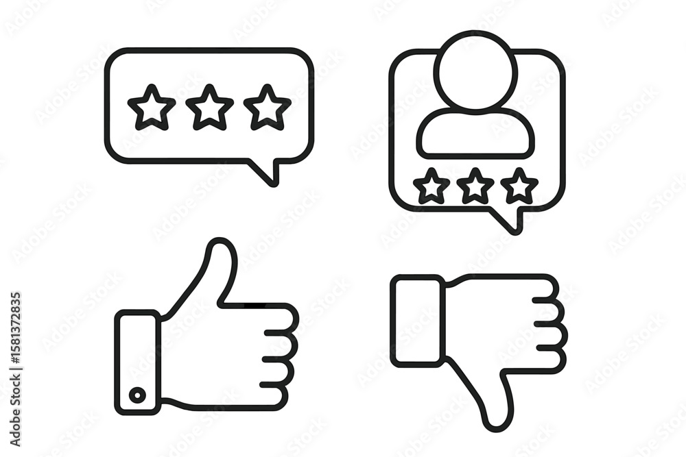 Poster customer satisfaction icon set. feedback and review thin line icons for web and mobile app. client e