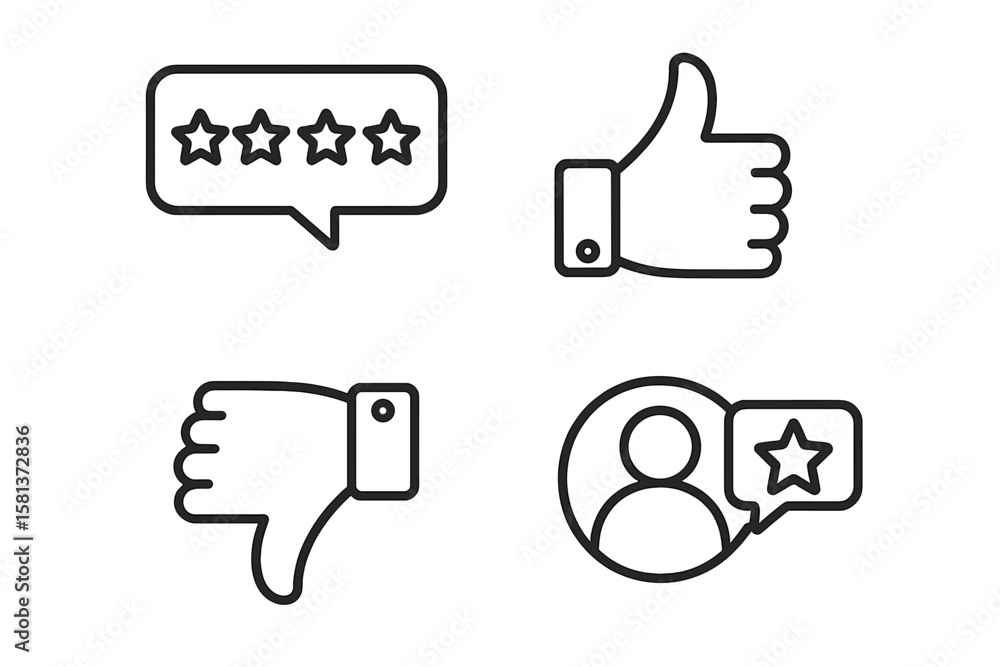 Poster customer satisfaction linear icons set. feedback, rating, and review concepts. web and mobile app sy
