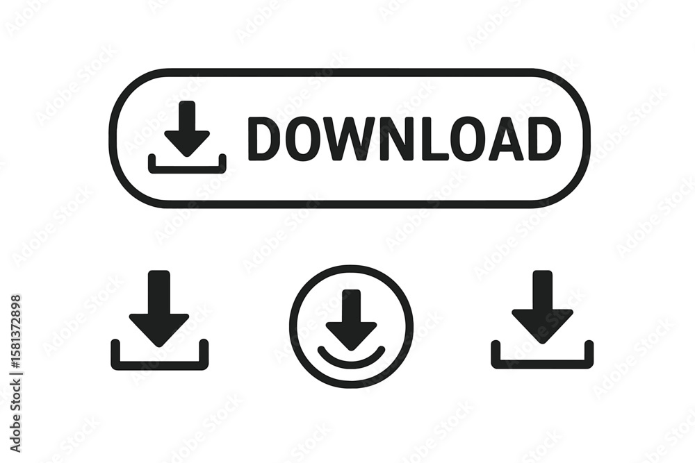 Poster vector download icons set. dark style download symbols for app ui, website button, file transfer int
