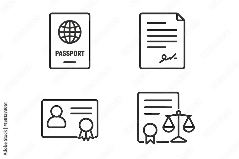 Poster information technology set of 4 web icons in line style, it icons for web and mobile app, programmin