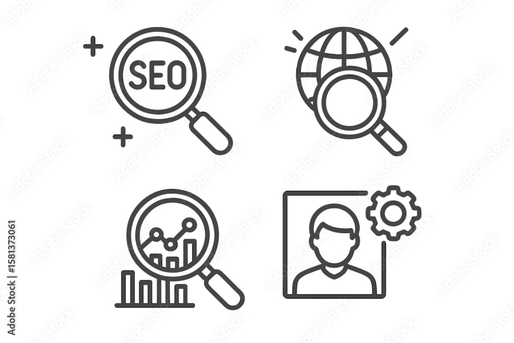 Poster information technology set of 4 web icons in line style, it icons for web and mobile app, programmin