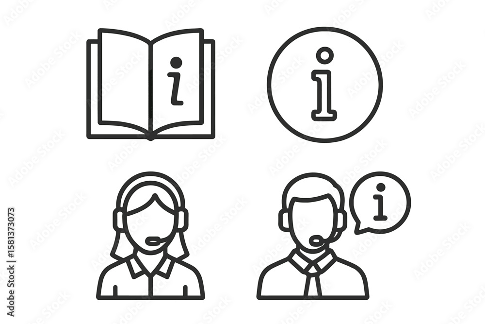 Aufkleber information set of 4 web icons in line style, info and help desk symbols for web and mobile apps, in