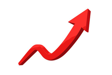3D red growth arrow on gradient background. Business success symbol. Upward trend. Profit increase. Economic rise. Marketing graph. Sales improvement. Financial progress icon vector