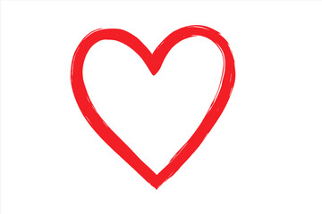 Hand drawn red heart shape glowing on transparent background. Painted love symbol with soft neon effect. Romantic brush stroke illustration. Valentine icon. Love graphic vector