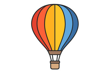 Hot air balloon vector illustration with colorful striped pattern. Red yellow blue vintage design. Travel adventure symbol. Cartoon balloon icon isolated on transparent background