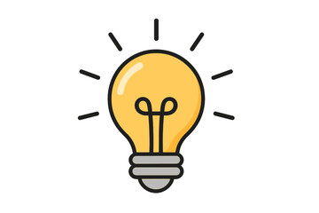 Bright yellow glowing light bulb icon. Vector illustration of idea symbol. Creativity concept. Innovation, invention, solution, startup sign. Shiny bulb with rays on dark background
